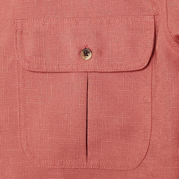 Vtg John Blair Mens M Long Sleeve Button Up Shoulder Strap Pleated Pockets Pink - Picture 6 of 10